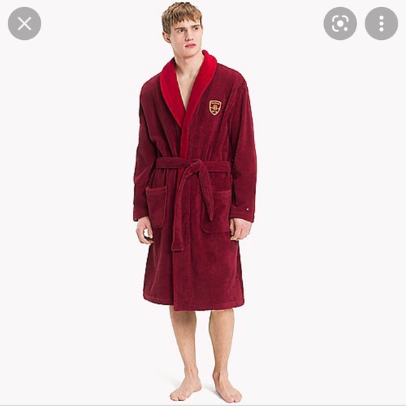 NWT Tommy Hilfiger Signature crest terry cotton red luxurious bathrobe robe